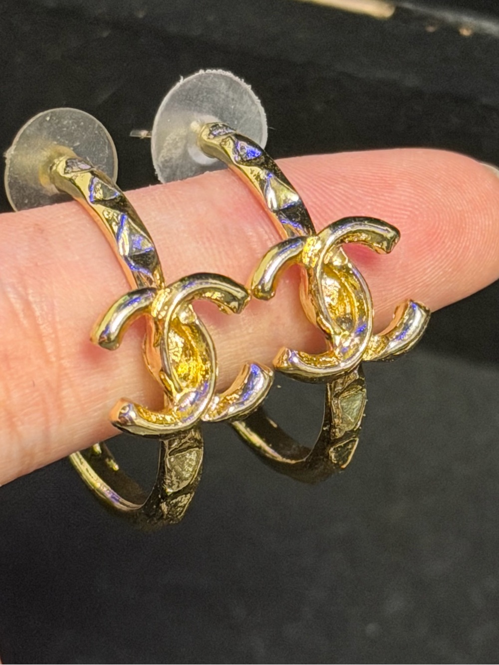 Gold Interlocking C-C Hoop Earrings